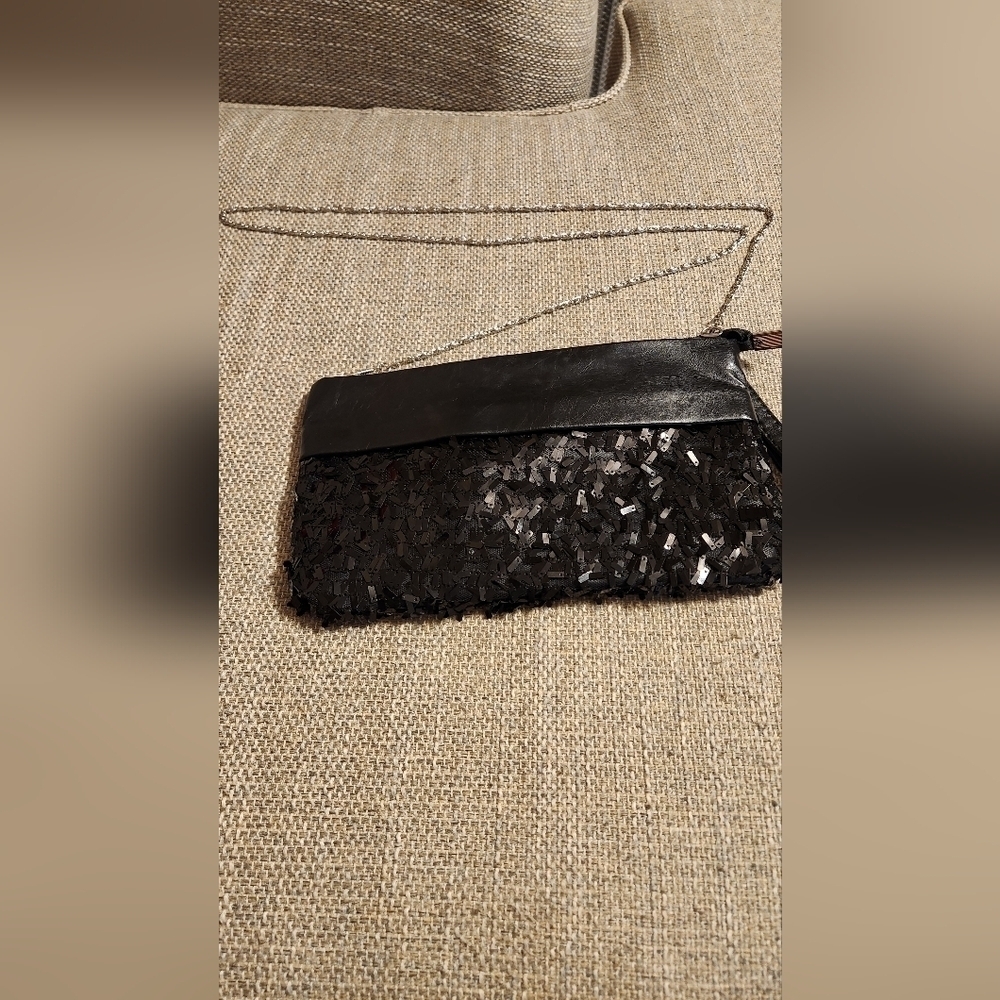 sequin chain pleather handbag